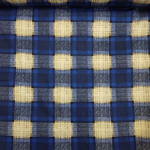 FABRIC Printed Plaid On Cotton In Blue, White, Black.  Plain Weave Cotton